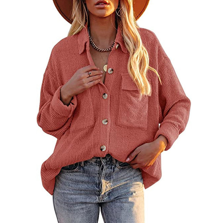 Women's Solid Color Loose Corduroy Lapel Long Sleeve Shirt Jacket - Phantomshop21