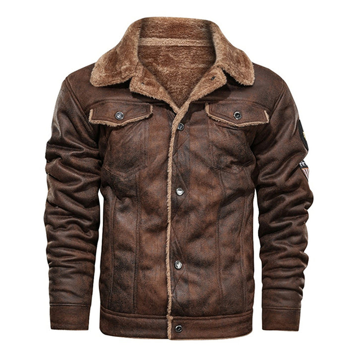 Winter Men Turn-down Collar Leather Jacket Outwear Warm Pilot Coats Windbreak - Phantomshop21