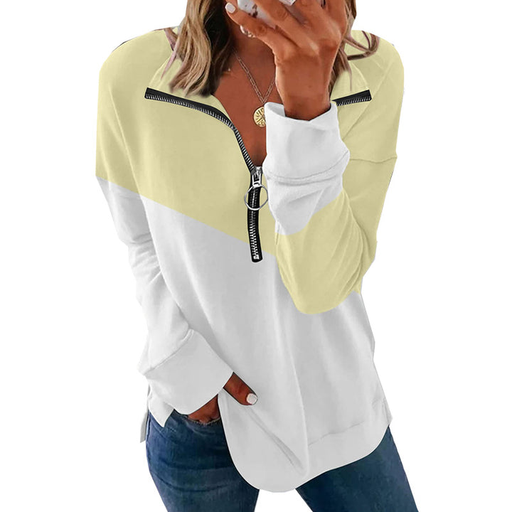 Contrast Color Zip Pullover Sweatshirt Loose Versatile Long Sleeve Top - Phantomshop21