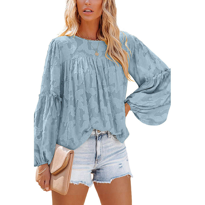 Loose Puff Sleeve Solid Color Round Neck Pullover Long Sleeve Top - Phantomshop21
