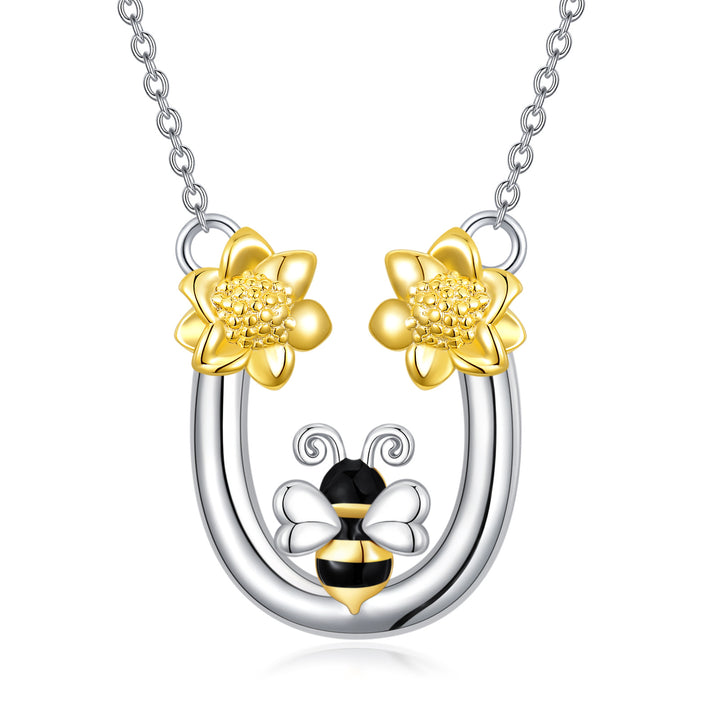 Bee Necklace for Women Sterling Silver Sunflower Honey Bee Pendant Necklace Jewelry Gifts - Phantomshop21