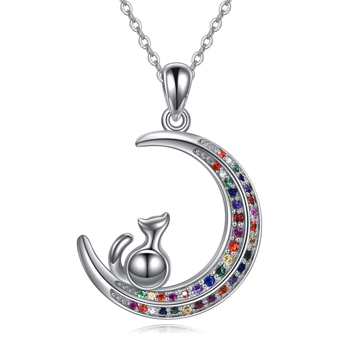 Moon Necklace Sterling Silver Cat Pendant Jewelry Gifts for Women - Phantomshop21