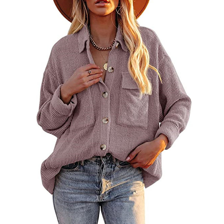 Women's Solid Color Loose Corduroy Lapel Long Sleeve Shirt Jacket - Phantomshop21