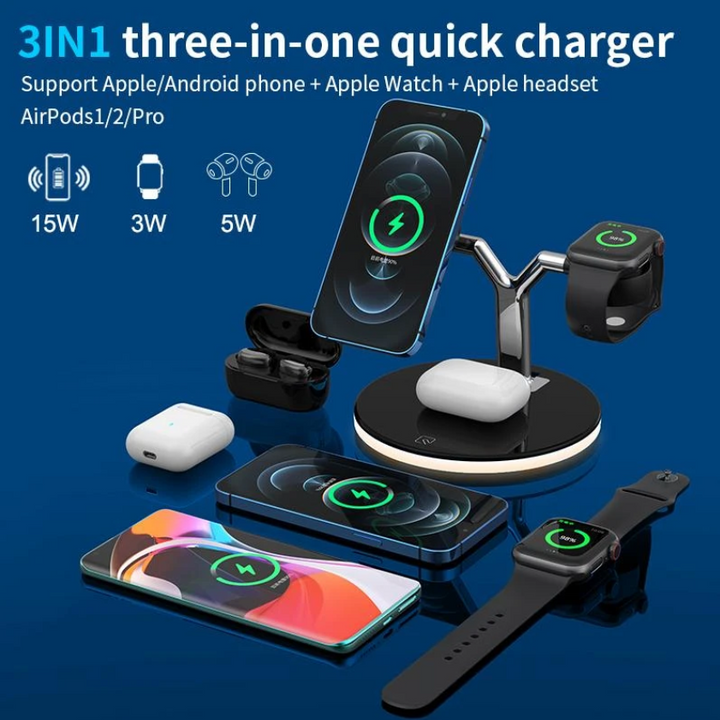 Compatible with Apple , Magnetic Suction Wireless Charger Three In One Wireless Charger