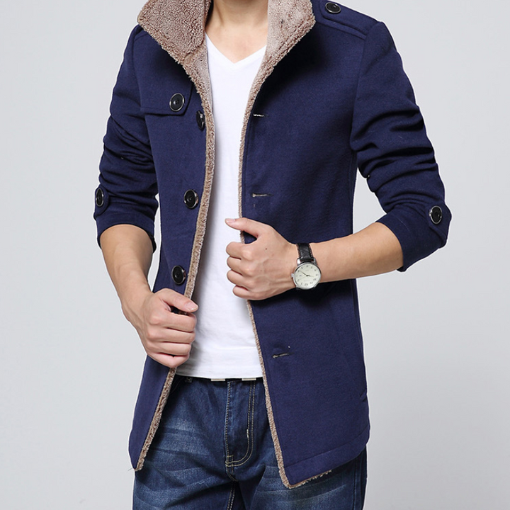 Slim-Fit Plus Velvet Men's Coat Korean Men's Windbreaker Lamb Wool Men's Woolen Cloth - Phantomshop21