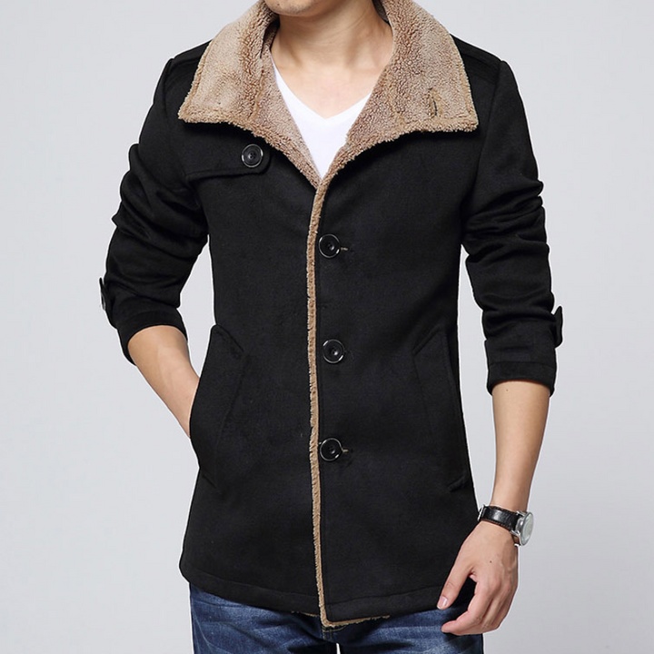 Slim-Fit Plus Velvet Men's Coat Korean Men's Windbreaker Lamb Wool Men's Woolen Cloth - Phantomshop21