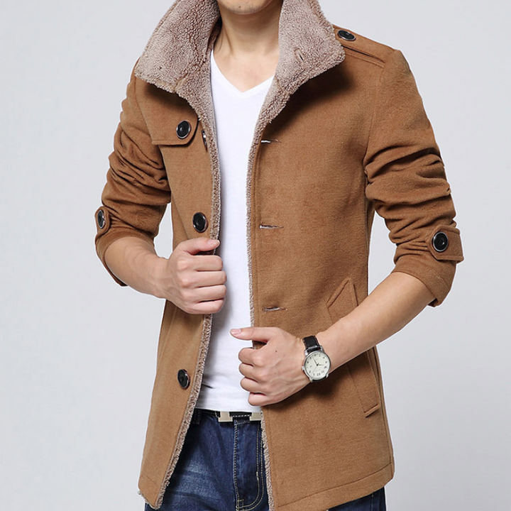 Slim-Fit Plus Velvet Men's Coat Korean Men's Windbreaker Lamb Wool Men's Woolen Cloth - Phantomshop21