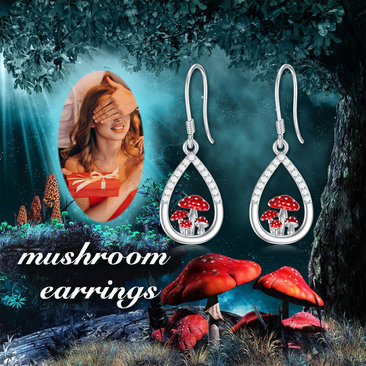 Mushroom Earrings 925 Sterling Silver Mushroom Dangle Drop Earrings Mushroom Jewelry Gifts for Women - Phantomshop21