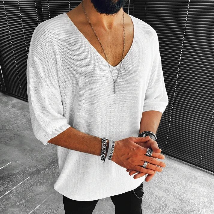 V-neck Men's Solid Color Outdoor Casual Knitted Sweater - Phantomshop21