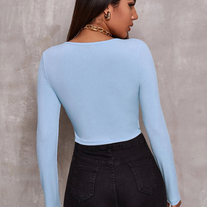 Top Women Retro Tight-Fitting Sexy Zipper Sweater Short Cardigan Long-Sleeved T-Shirt - Phantomshop21