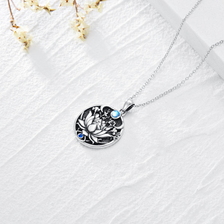 Lotus Evil Eye Necklace Sterling Silver Evil Eye Pendant Spiritual Protection Charm Moonstone Jewelry Moon Necklace for Women Girls - Phantomshop21