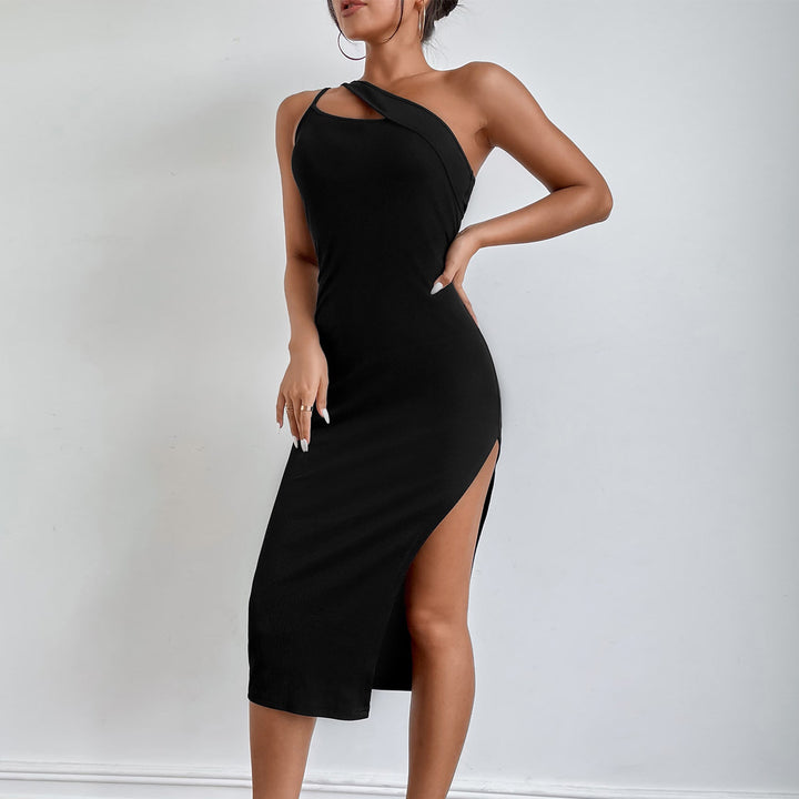 Slit Shoulder Bag Hip Skirt Irregular Slim Slimming Open Back Dress - Phantomshop21