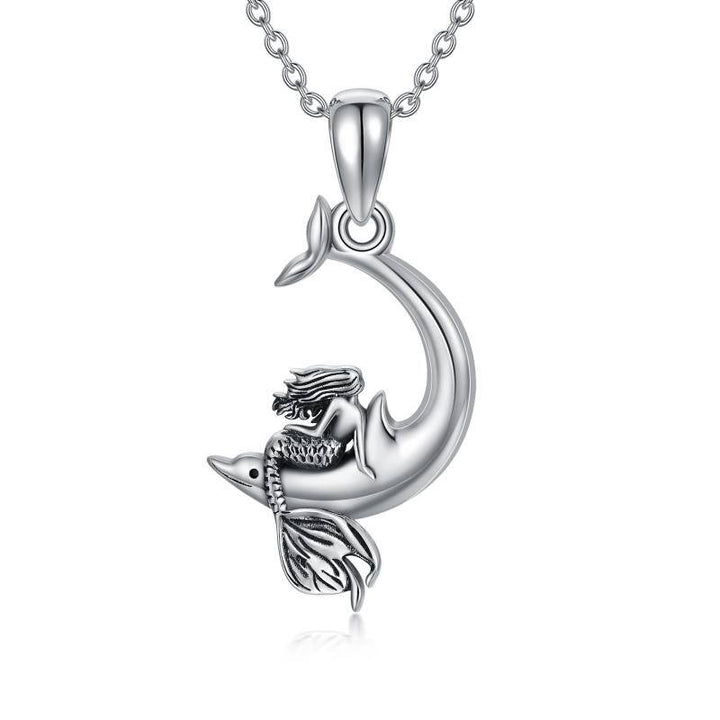 Dolphin Necklace Sterling Silver Mermaid Dolphin Pendant Necklace Jewelry Gift for Women - Phantomshop21