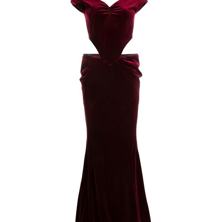 One-line Shoulder Sexy Waist-less Velvet Dress - Phantomshop21