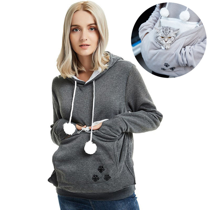 Cute Hoodies Pullover Sweatshirts With Pet Pocket For Cat Clothes Winter Women - Phantomshop21