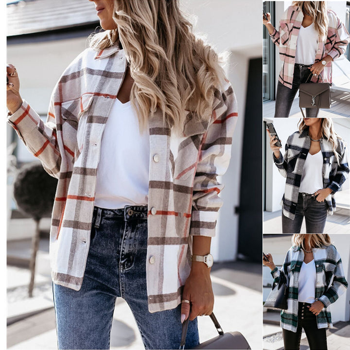 Net Red Autumn And Winter Long-sleeved Loose Plaid Shirt Coat - Phantomshop21