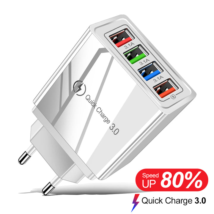 USB Charger Quick Charge 3.0 4 Ports Phone Adapter For Huawei IPhone 12 Tablet Portable Wall Mobile Charger Fast Charger - Phantomshop21