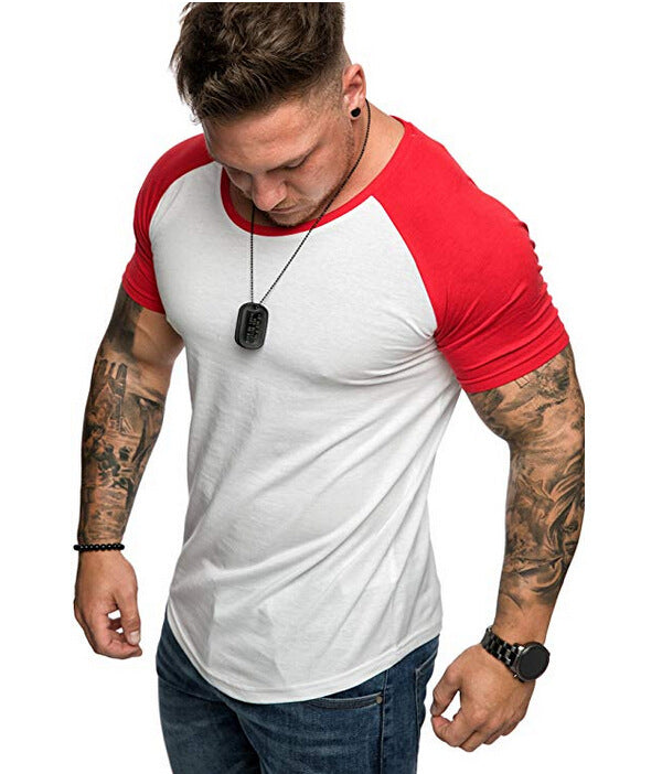 Patchwork Short Sleeve Crew Neck Bottoming T-Shirt Men's Top - Phantomshop21