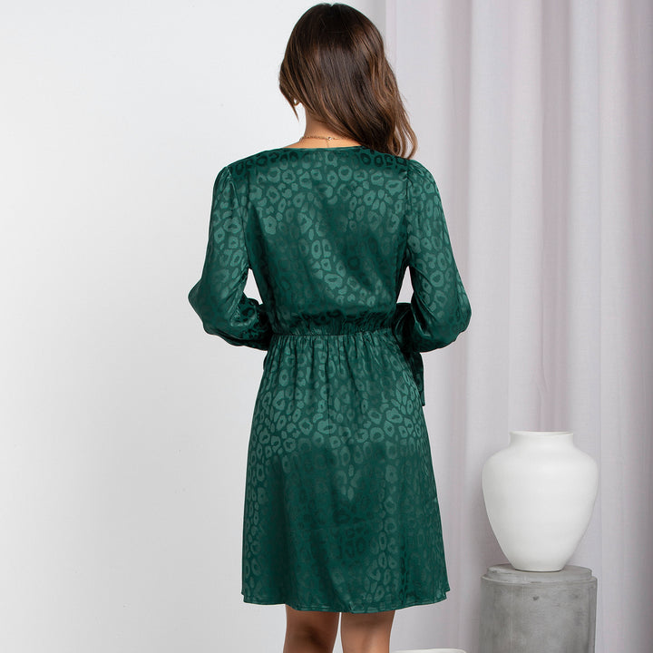 Women's Fashion V Neck Long Sleeve Print Loose Dress - Phantomshop21