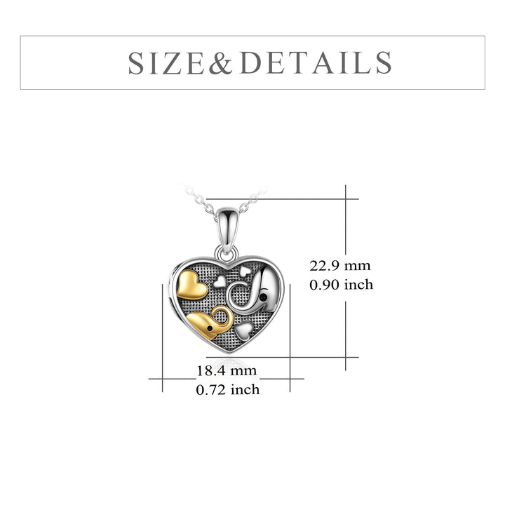 Sterling Silver Mom Elephant  Heart Locket Pendant Necklace Jewelry Gift for Women - Phantomshop21