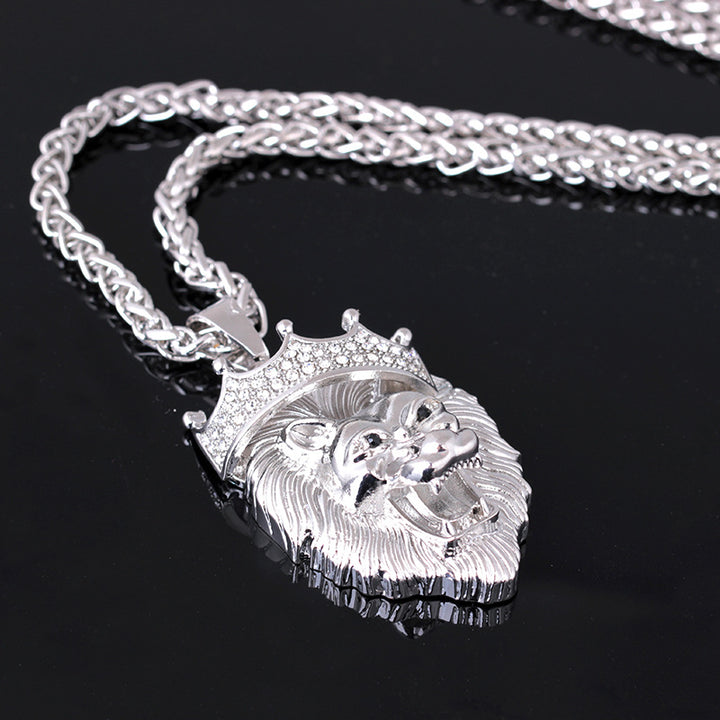 Europe and the United States selling diamond crown lion hip-hop luminous necklaces men Unisex gold-plated hiphop luminous Pendant - Phantomshop21