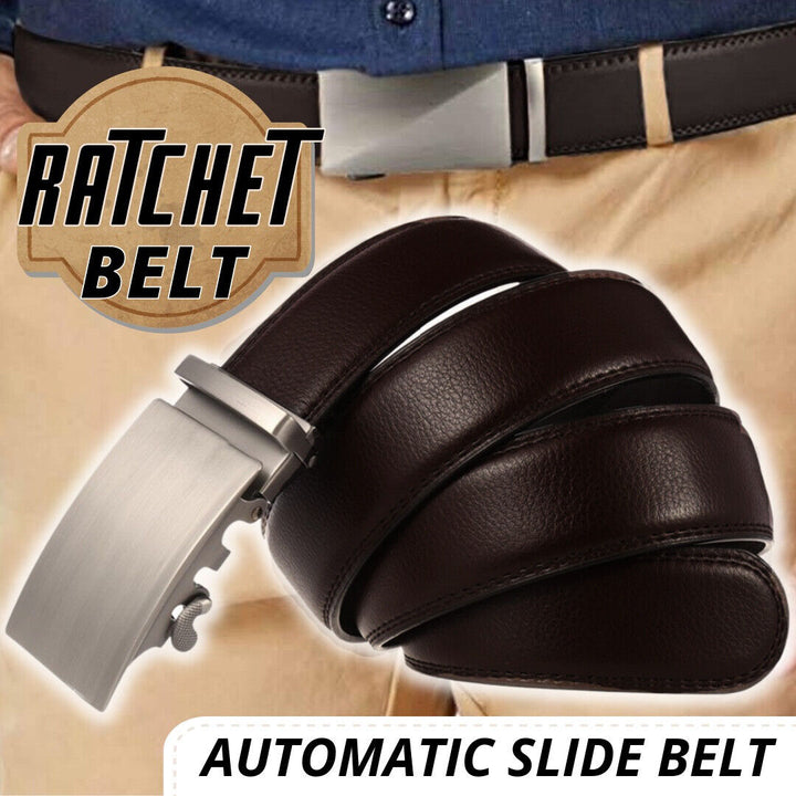 Microfiber Leather Mens Ratchet Belt Belts For Men Adjustable Automatic Buckle Dark Brown - Phantomshop21