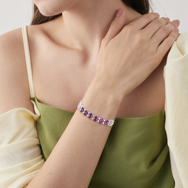 S925 Sterling Silver Purple Garnet Bracelet Women Fashion Zircon Light Luxury Jewelry - Phantomshop21