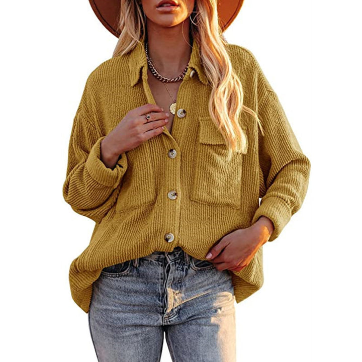 Women's Solid Color Loose Corduroy Lapel Long Sleeve Shirt Jacket - Phantomshop21