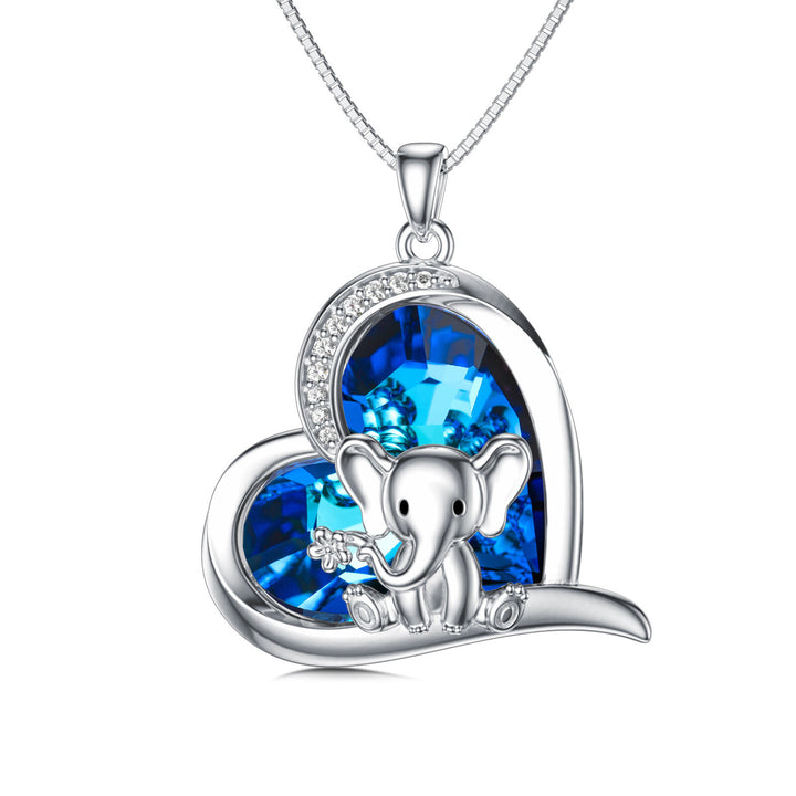 MEIDERBO Elephant Necklace 925 Sterling Silver Crystal Heart Elephant Pendant Necklace Cute Elephant Jewelry Gifts for Women - Phantomshop21