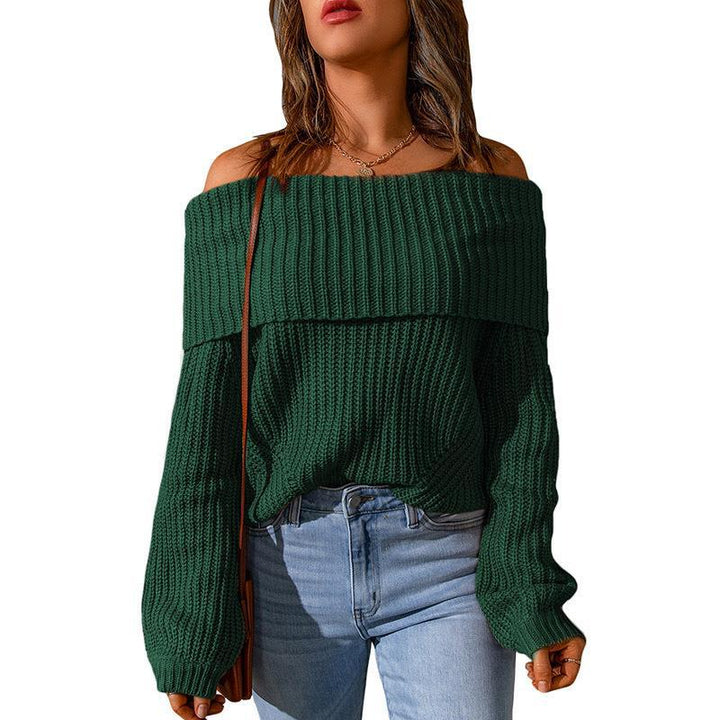 Autumn And Winter One-shoulder Off-the-shoulder Solid Color Loose Women's Sweater - Phantomshop21