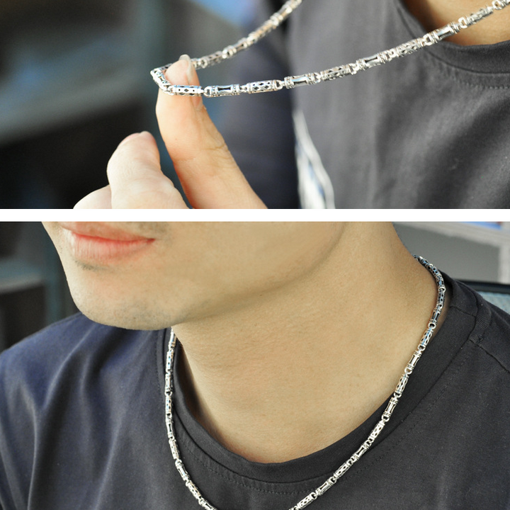The 925 Silver men's Necklace clavicle thick long silver chain all-match fashion retro silver chain bare sweater chain - Phantomshop21