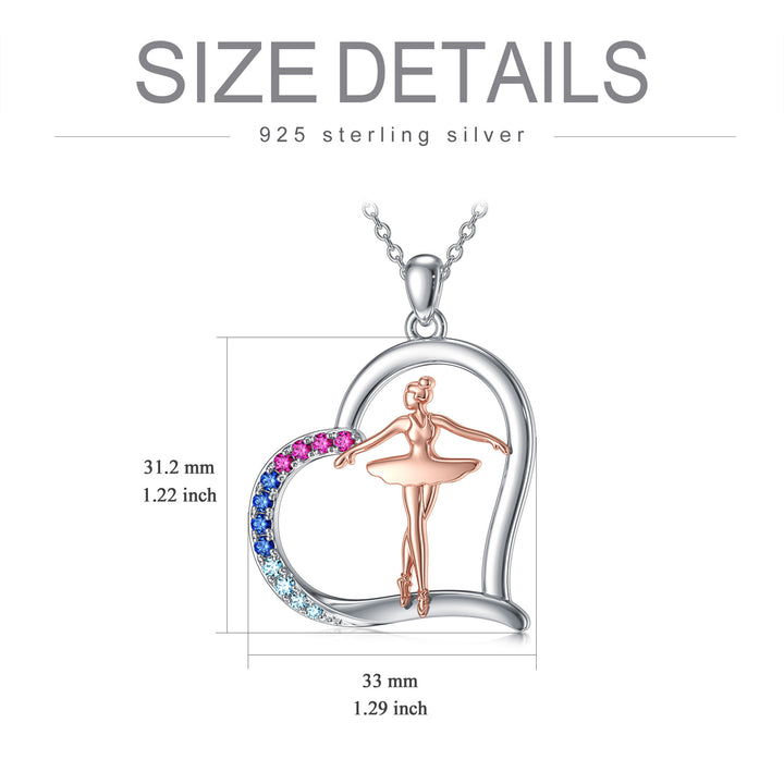 925 Sterling Silver Heart Ballet Dancer Necklace Dance Necklaces Jewelry Gift for Women Dance Lovers - Phantomshop21
