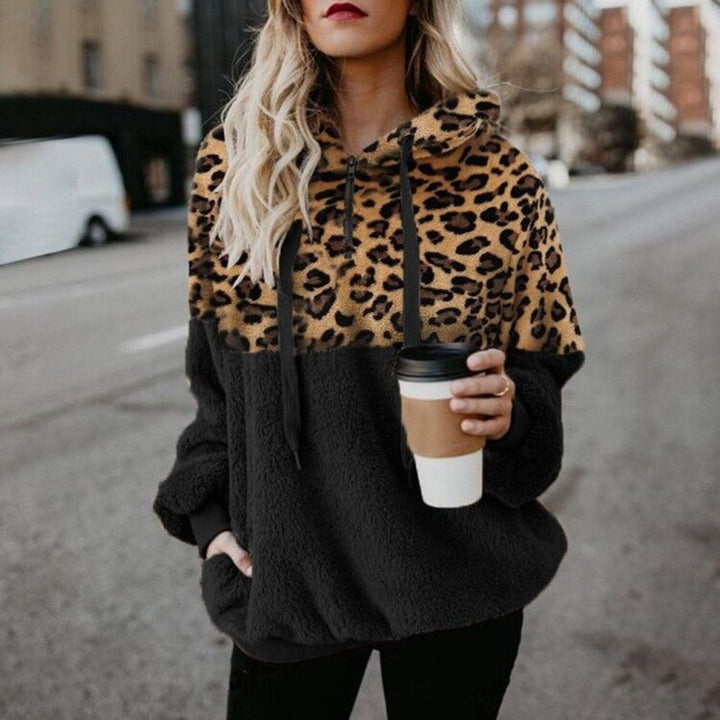 Leopard Print Hooded Sweater Loose Fall Winter Women Clothes - Phantomshop21