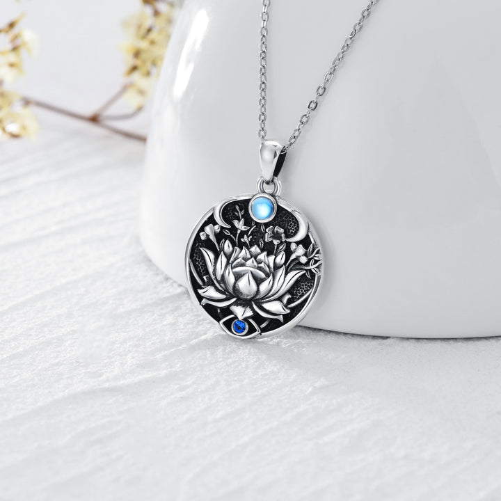 Lotus Evil Eye Necklace Sterling Silver Evil Eye Pendant Spiritual Protection Charm Moonstone Jewelry Moon Necklace for Women Girls - Phantomshop21