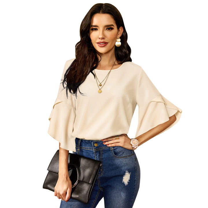 Women's Fashion Versatile Solid Color Loose T-Shirt Chiffon Shirt - Phantomshop21