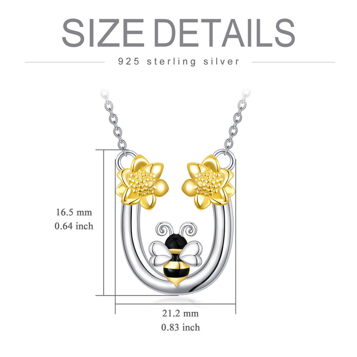 Bee Necklace for Women Sterling Silver Sunflower Honey Bee Pendant Necklace Jewelry Gifts - Phantomshop21