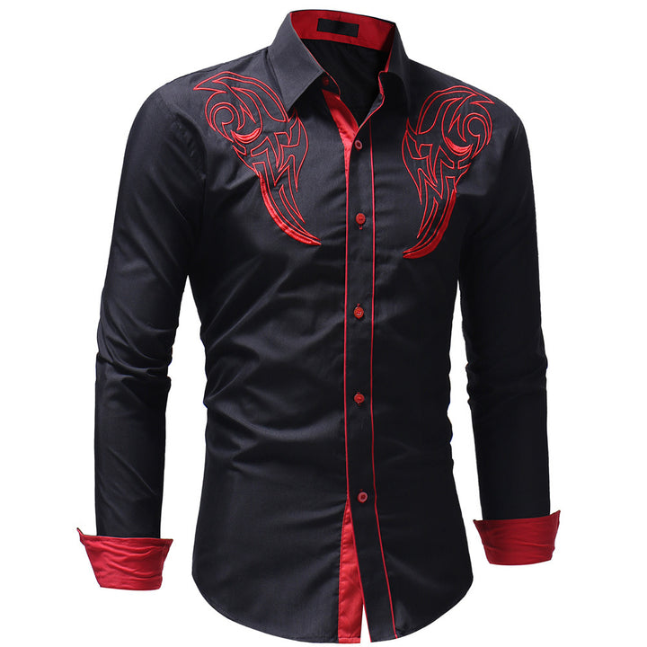 Casual Embroidery Printed Long Lapel Men Shirt - Phantomshop21