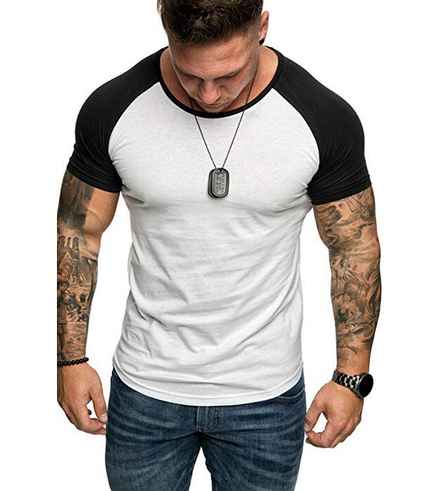 Patchwork Short Sleeve Crew Neck Bottoming T-Shirt Men's Top - Phantomshop21