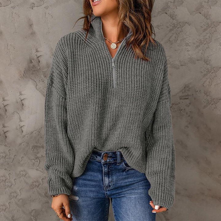 Half Open Collar Solid Color Loose Turtleneck Pullover Sweater - Phantomshop21