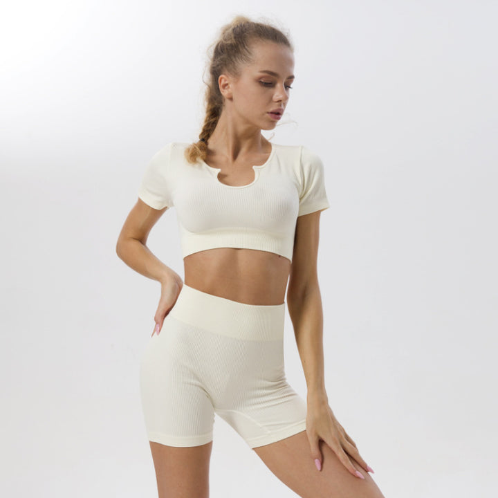 Seamless Yoga Clothing Set Fitness Short Sleeve Sports Top T Shirt Yoga Tank Top - Phantomshop21