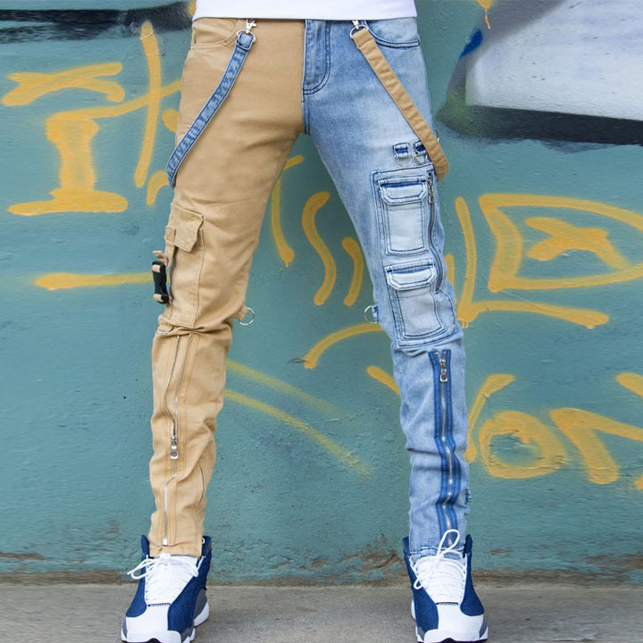 Color Block Wash Jeans Men's Trendy Brand Slim Straight-leg Pants - Phantomshop21