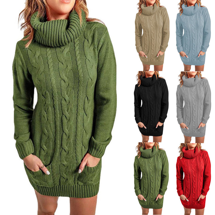 Autumn Winter Turtleneck Round Neck Knitted Dress Sweater - Phantomshop21