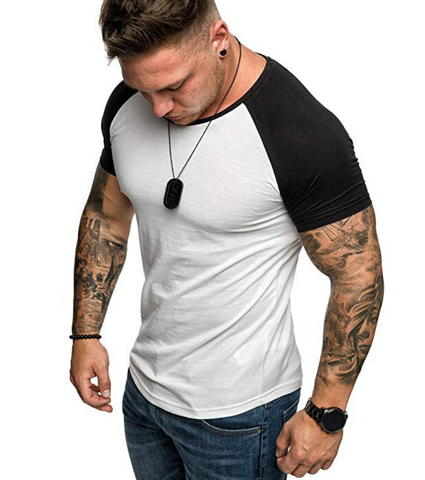 Patchwork Short Sleeve Crew Neck Bottoming T-Shirt Men's Top - Phantomshop21