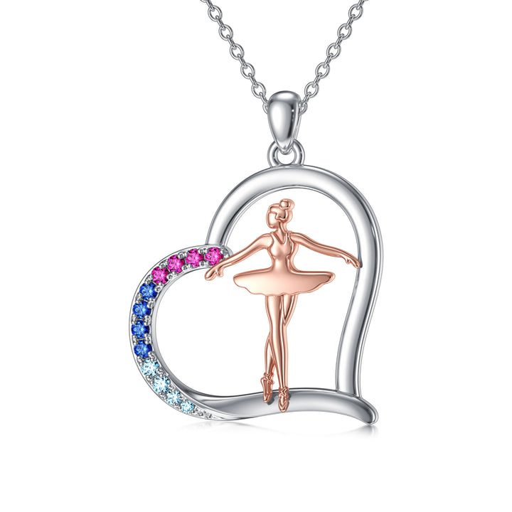 925 Sterling Silver Heart Ballet Dancer Necklace Dance Necklaces Jewelry Gift for Women Dance Lovers - Phantomshop21