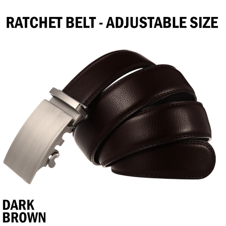 Microfiber Leather Mens Ratchet Belt Belts For Men Adjustable Automatic Buckle Dark Brown - Phantomshop21