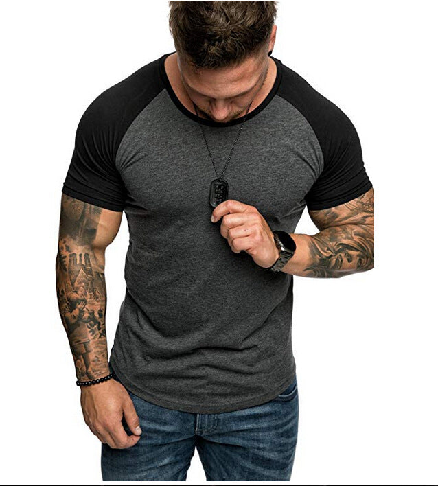 Patchwork Short Sleeve Crew Neck Bottoming T-Shirt Men's Top - Phantomshop21