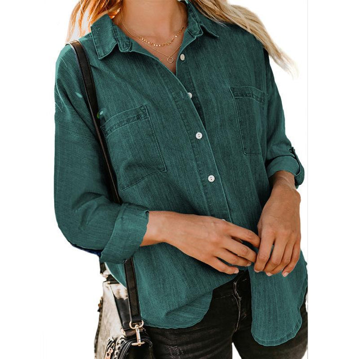 Women's Denim Coat Loose Double Pocket Long Sleeve Casual Shirt - Phantomshop21
