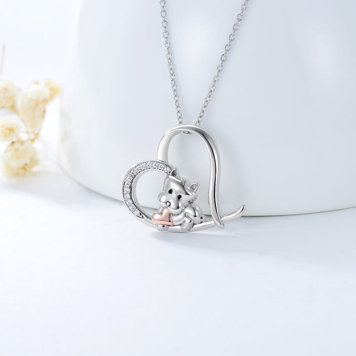 Dog Necklace Sterling Silver Love Heart Puppy Dog Pendant Necklace Dog Jewelry Gifts for Women - Phantomshop21