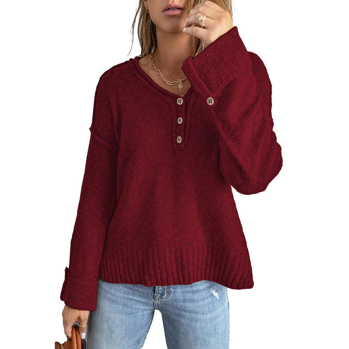 Autumn And Winter Fashion Loose Button Knit Drop Shoulder Sweater - Phantomshop21