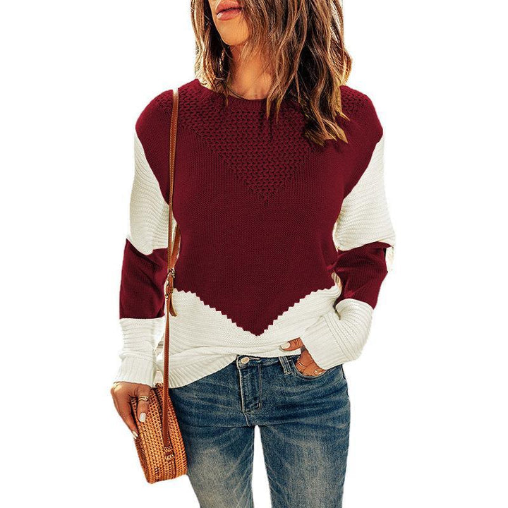 Knit Crew Neck Contrast Basement Pullover Sweater - Phantomshop21
